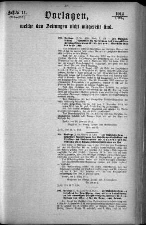 Anlage: zu No.11. (203-207.), Vorlagen, welche den Zeitungen nicht mitgeteilt sind