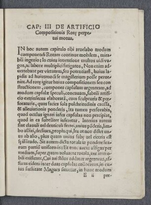 Cap: III De artificio Compositionis Rote perpetui motus.