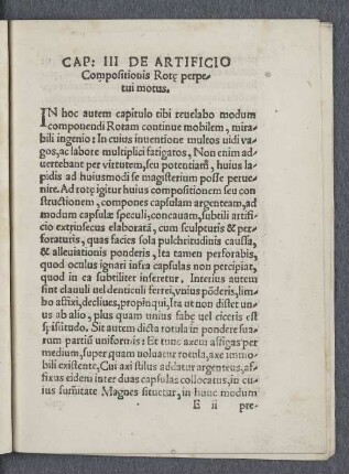Cap: III De artificio Compositionis Rote perpetui motus.