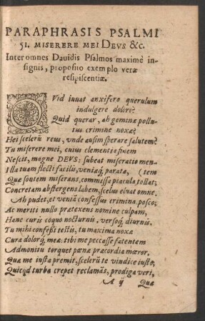 Paraphrasis Psalmi 51. Miserere Mei Deus &c.