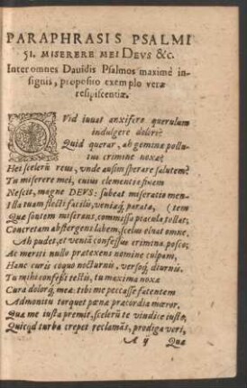 Paraphrasis Psalmi 51. Miserere Mei Deus &c.