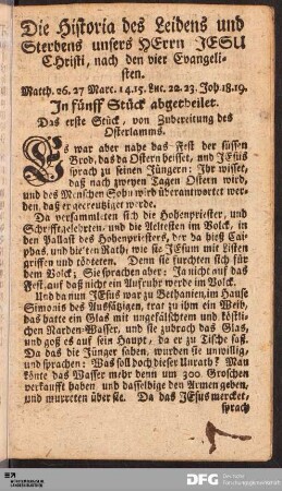 Die Historia des Leidens und Sterbens unsers HErrn Jesu CHristi, nach den vier Evangelisten.