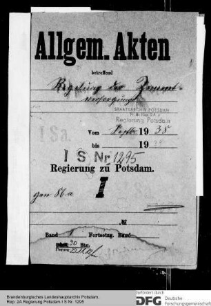 Regelung der Zementversorgung. Allgemeines