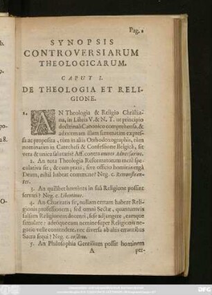 Synopsis Controversiarum Theologicarum.