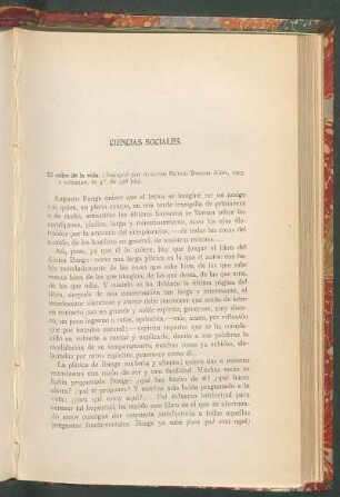 El culto de la vida. (Ensayo) por Augusto Bunge