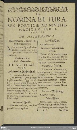 Nomina Et Phrases Et Nomina Poeticae Ad Mathematicam Pertinentia