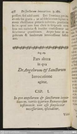 Pag. 289. Pars altera in qua De Angelorum & Sanctorum Invocatione agitur