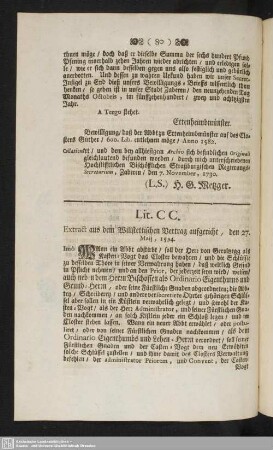 Lit. CC : Extract aus dem Willstettischen Vertrag aufgericht, den 27. Maij, 1594