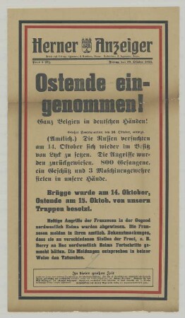 "Ostende eingenommen! Ganz Belgien in deutschen Händen!"