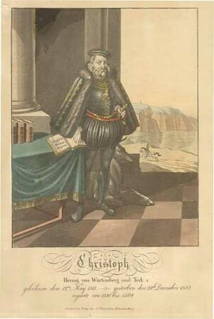 Herzog Christoph von Württemberg und Teck in Zimmer stehend in Halbprofil