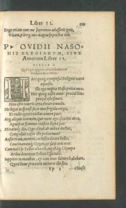 P. Ovidii Nasonis Elegiarum, Sive Amorum Liber II.