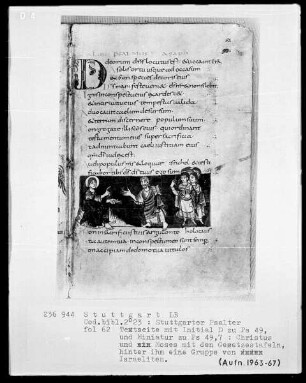 Der Stuttgarter Bibelpsalter — Moses empfängt die Gesetzestafeln von Christus, Folio 62recto