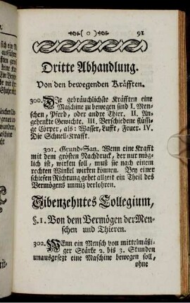 Dritte Abhandlung. Von den bewegenden Kräfften.