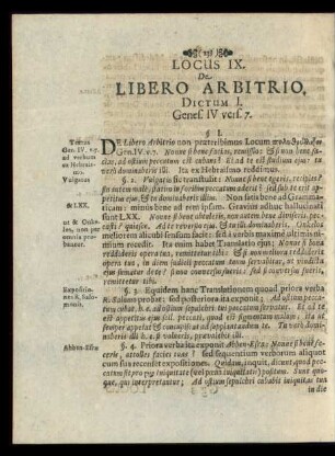 Locus IX. De Libero Arbitrio