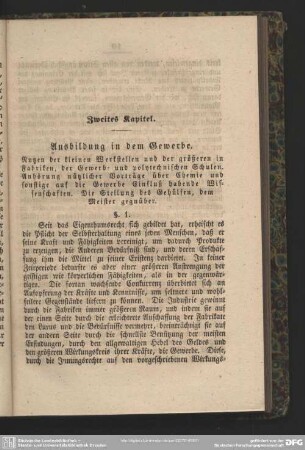 Zweites Kapitel. Ausbildung in dem Gewerbe