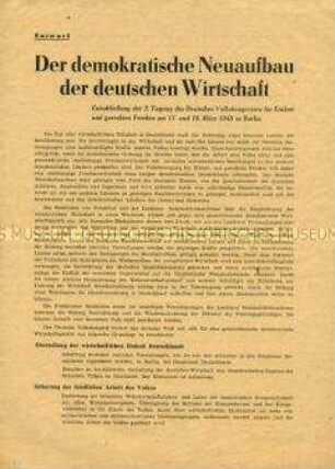 Flugblatt mit dem Entwurf der Entschließung der 2. Tagung des Deutschen Volkskongresses