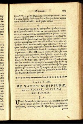 Caput XII. De Sacrae Scripturae, Quod Vocant, Materiali Et Formali.