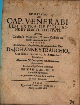 Dissertatio Ad Cap. Venerabilem Extra De Electione Et Electi Potestate