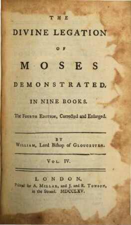The Divine Legation Of Moses Demonstrated : In Nine Books, 4