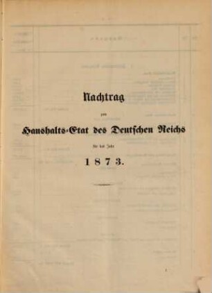 Haushaltsetat des Deutschen Reichs. [1873,a]