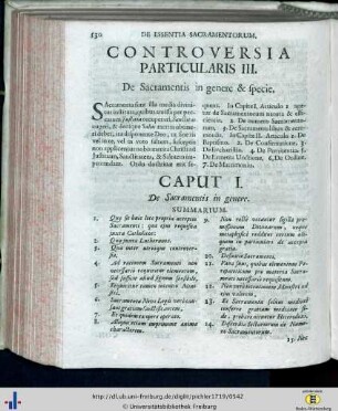 Controversia particularis III. De Sacramentis in genere et specie.