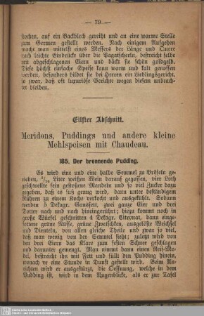 Eilfter Abschnitt. Meridons, Puddings und andere kleine Mehlspeisen mit Chaudeau