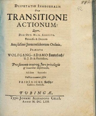 Disputatio Inauguralis De Transitione Actionum