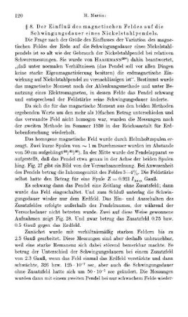 § 8. Der Einfluß des magnetischen Feldes auf die Schwingungsdauer eines Nickelstahlpendels.