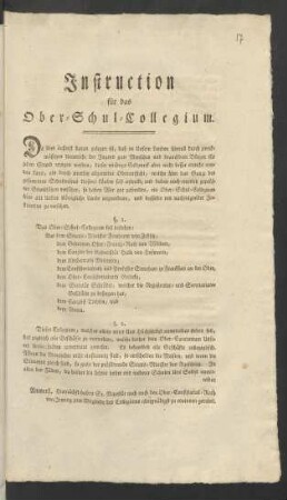 Instruction für das Ober-Schul-Collegium : [Gegeben Berlin, den 22sten Februar 1787]