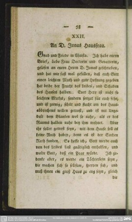 XXII. An D. Jonas Hausfrau