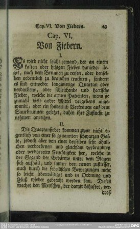 Cap. VI. Von Fiebern