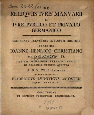 De reliquiis iuris manuarii in iure publico et privato Germanico ...