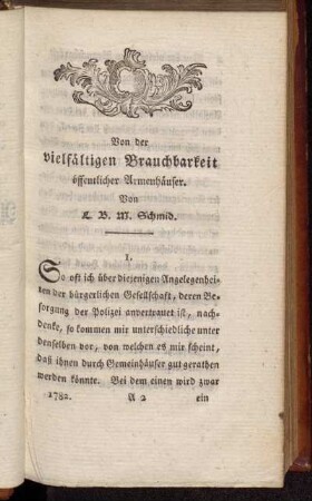 [Schmid, Von der vielfältigen Brauchbarkeit öffentlicher Armenhäuser.]