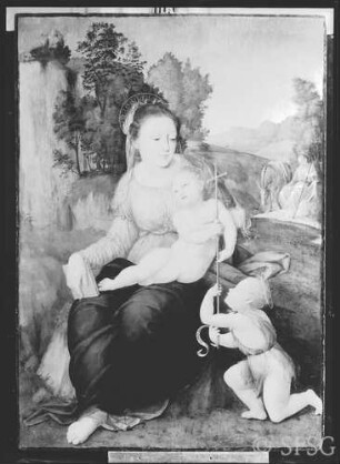 Granacci, Francesco: Heilige Familie (oder: Madonna), Rückseite: Expertise, laut derer das Gemälde von Raffael für Kardinal Rossi gemalt wurde, GK I 7622. (Verlust)