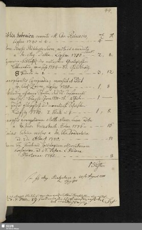 [1788 für Bibeln von Herrn M. Kinzelmann geliefert]