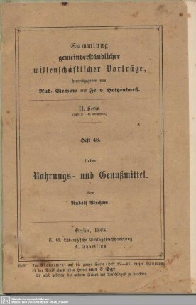 Ueber Nahrungs- und Genußmittel : Vortrag, gehalten im Saale des Berliner Handwerker-Vereins