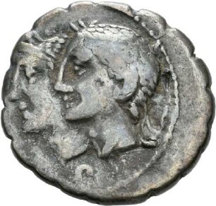 Denar serratus des C. Sulpicius mit Darstellung der Penaten