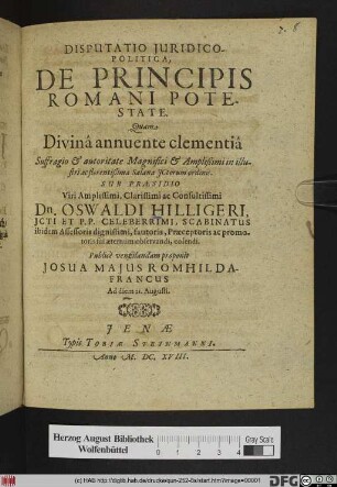 Disputatio Iuridico-Politica, De Principis Romani Potestate