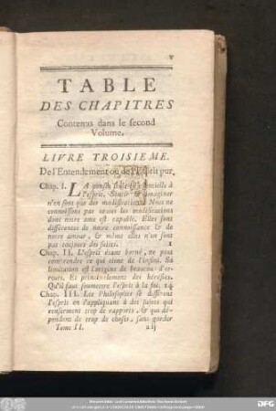 Table Des Chapitres Contenus dans le second Volume.