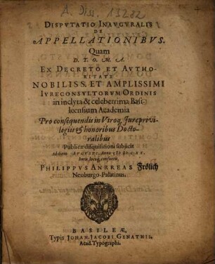 Dispvtatio Inavgvralis De Appellationibvs
