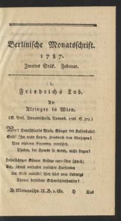 Berlinische Monatsschrift. 1787. Zweites Stük. Februar.