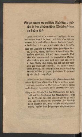 Einige neuere magnetische Schriften, welche in der akademischen Buchhandlung zu haben sind