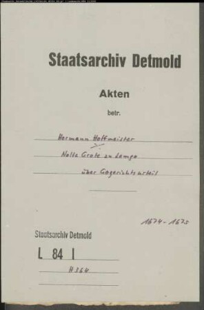 Hoffmeister, Hermann gegen Nolte Grote zu Lemgo - Gogerichtsurteil