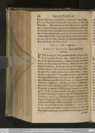 Epist. LVI Lugd. Bat. Danieli Heinsio, Equiti, Musarum Apollini.