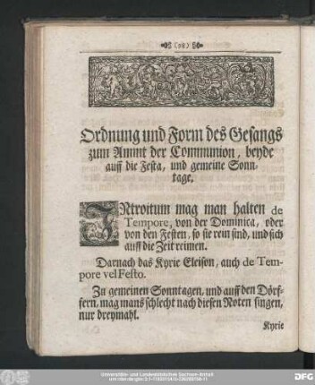 Ordnung und Form des Gesangs zum Ammt der Communion, beyde auff die Festa, und gemeine Sonntage.