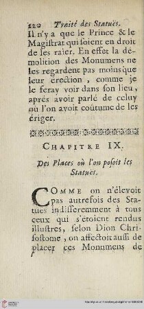 Chapitre: IX: Des places où l'on posoit les statues