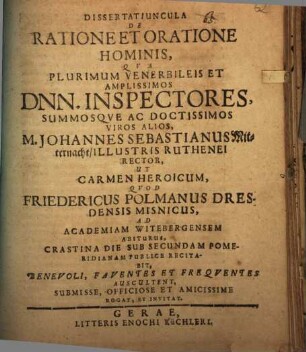 Dissertatiuncula de ratione et oratione hominis