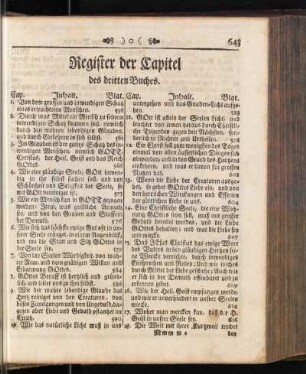 Register der Capitel des dritten Buches