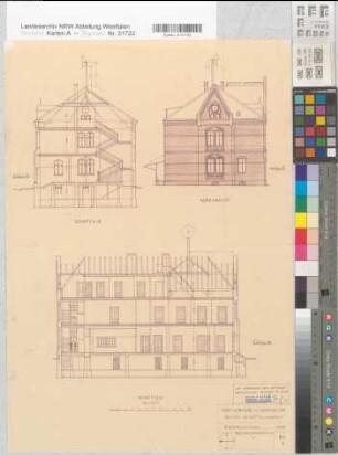 Warendorf (Warendorf) Postgebäude Ansicht, Schnitte 1938 (1964) 1 : 100 58 x 40 Pause Oberpostdirektion Münster