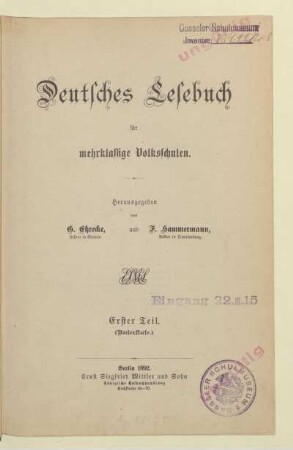 Teil 1 = (Unterstufe), [Schülerband]: [Teil 1 = (Unterstufe), [Schülerband]]
